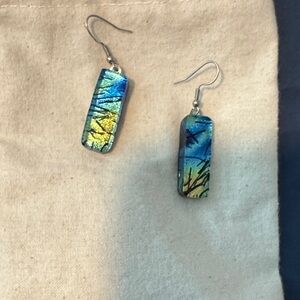 Blue and Yellow Dangle Earrings